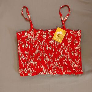 Girls Roxy Smocked Cami Crop Top Red Floral Large